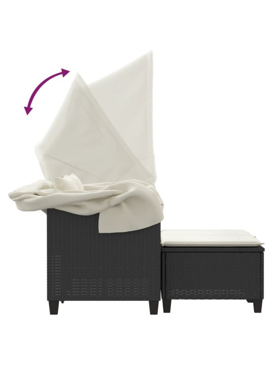 Dvivietė sodo sofa su skliautu/taburetėmis, juoda, poliratanas