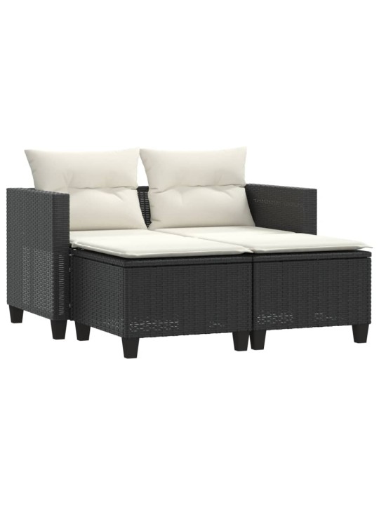 Dvivietė sodo sofa su taburetėmis, juodos spalvos, poliratanas