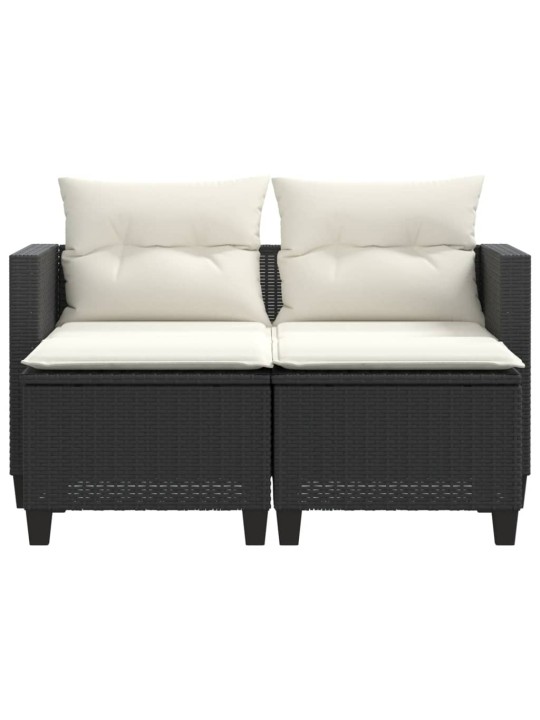 Dvivietė sodo sofa su taburetėmis, juodos spalvos, poliratanas