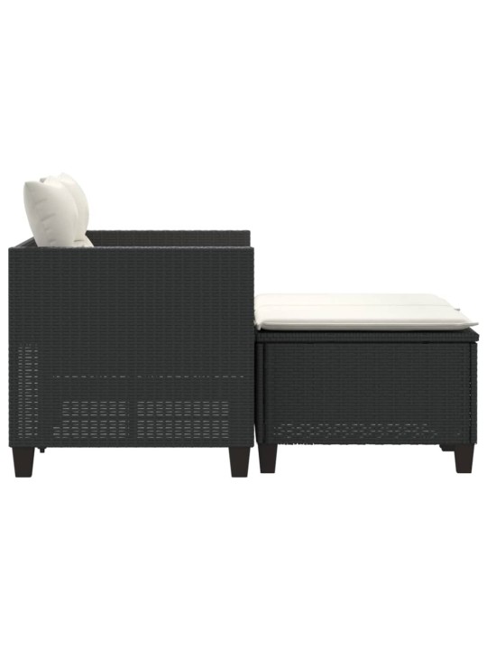 Dvivietė sodo sofa su taburetėmis, juodos spalvos, poliratanas