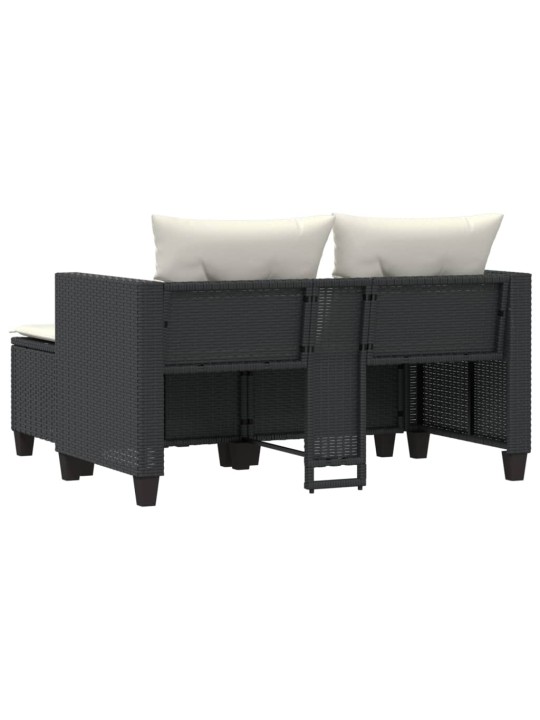 Dvivietė sodo sofa su taburetėmis, juodos spalvos, poliratanas