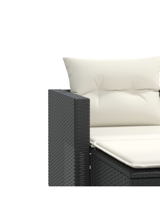 Dvivietė sodo sofa su taburetėmis, juodos spalvos, poliratanas