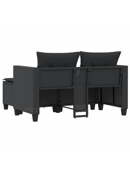 Dvivietė sodo sofa su taburetėmis, juodos spalvos, poliratanas