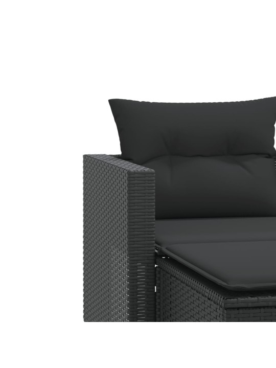 Dvivietė sodo sofa su taburetėmis, juodos spalvos, poliratanas