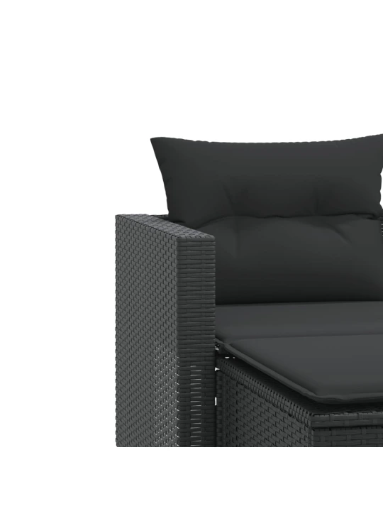 Dvivietė sodo sofa su taburetėmis, juodos spalvos, poliratanas