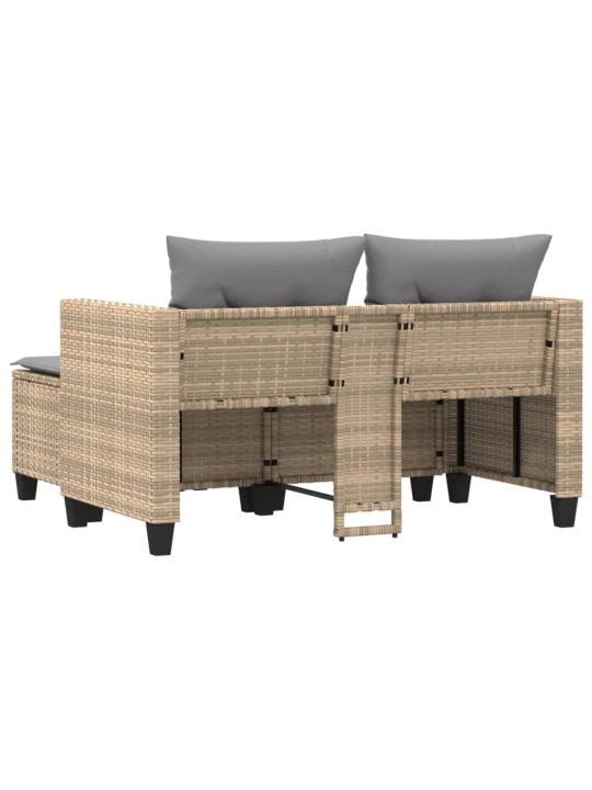 Dvivietė sodo sofa su taburetėmis, smėlio spalvos, poliratanas