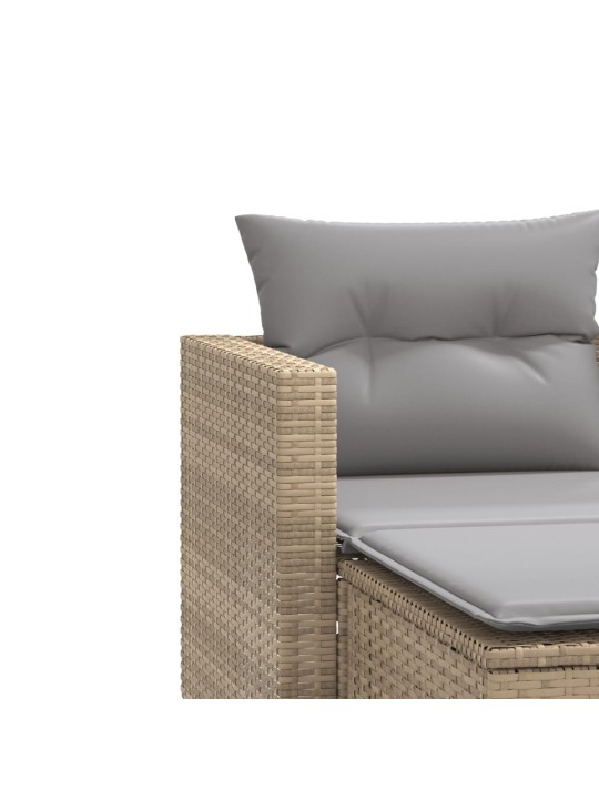 Dvivietė sodo sofa su taburetėmis, smėlio spalvos, poliratanas