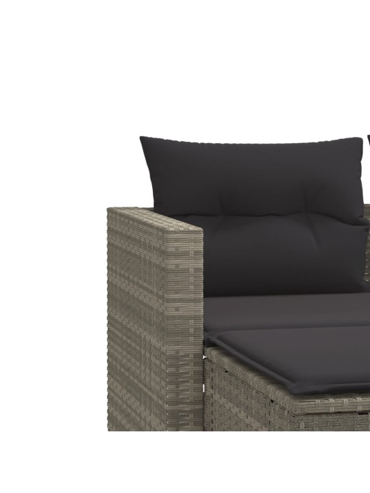 Dvivietė sodo sofa su taburetėmis, šviesiai pilka, poliratanas