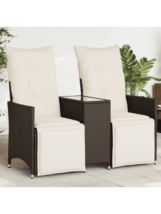 Atlošiama dvivietė sodo sofa su staliuku, ruda, poliratanas