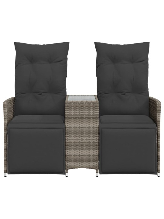 Atlošiama dvivietė sodo sofa su staliuku, pilka, poliratanas