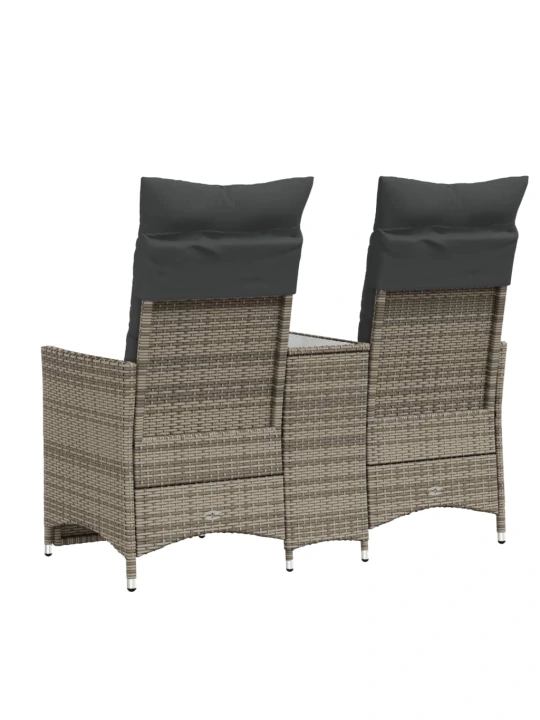 Atlošiama dvivietė sodo sofa su staliuku, pilka, poliratanas
