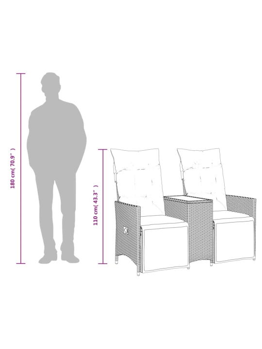 Atlošiama dvivietė sodo sofa su staliuku, pilka, poliratanas