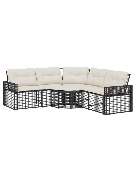 Sodo sofa su pagalvėlėmis ir pakojomis, juoda, poliratanas