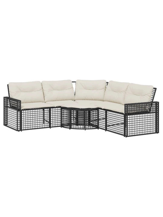 Sodo sofa su pagalvėlėmis ir pakojomis, juoda, poliratanas