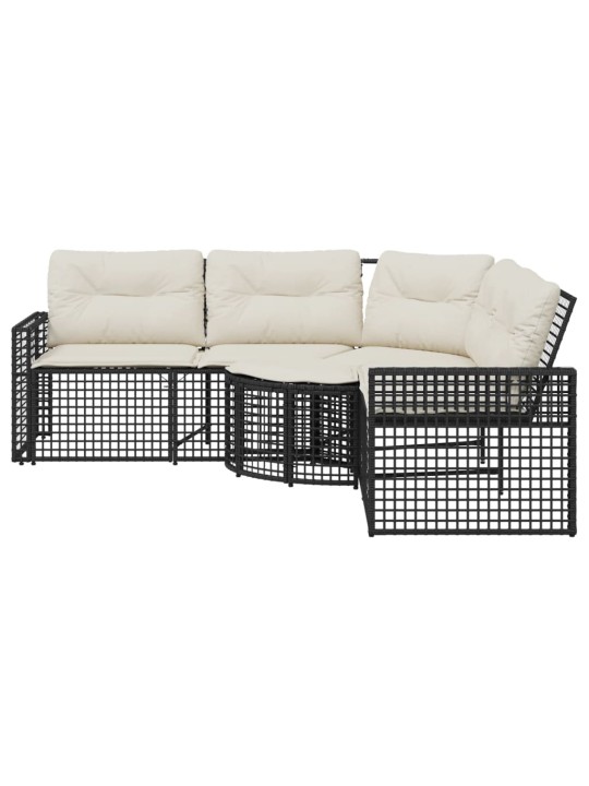 Sodo sofa su pagalvėlėmis ir pakojomis, juoda, poliratanas