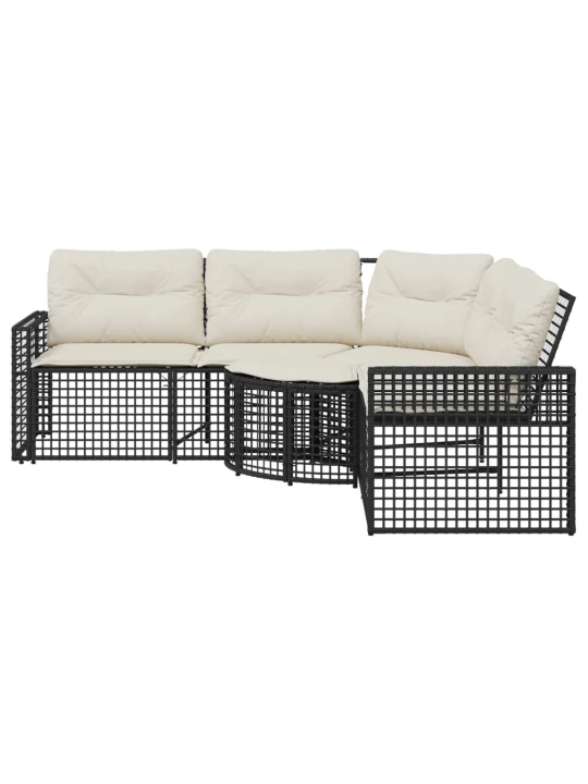 Sodo sofa su pagalvėlėmis ir pakojomis, juoda, poliratanas