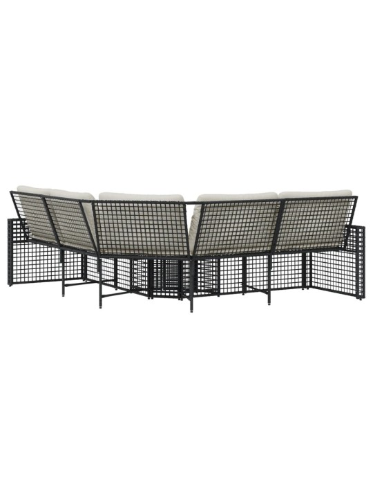 Sodo sofa su pagalvėlėmis ir pakojomis, juoda, poliratanas