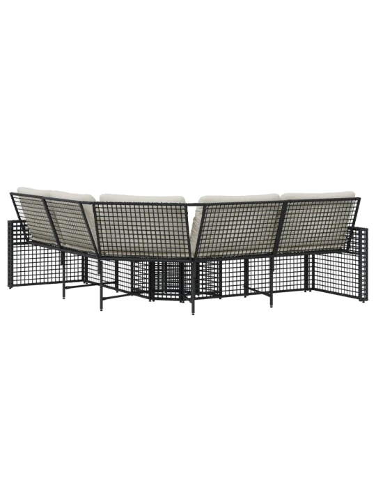 Sodo sofa su pagalvėlėmis ir pakojomis, juoda, poliratanas