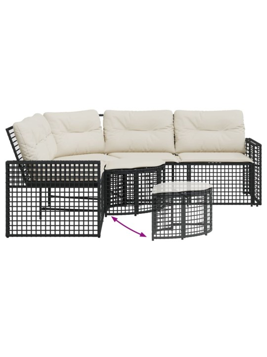Sodo sofa su pagalvėlėmis ir pakojomis, juoda, poliratanas