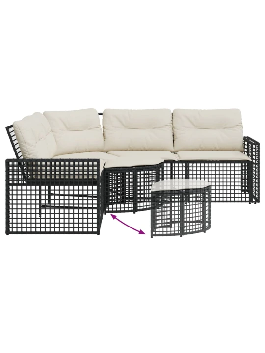 Sodo sofa su pagalvėlėmis ir pakojomis, juoda, poliratanas