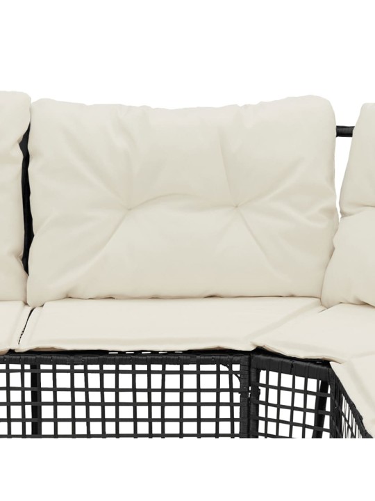 Sodo sofa su pagalvėlėmis ir pakojomis, juoda, poliratanas