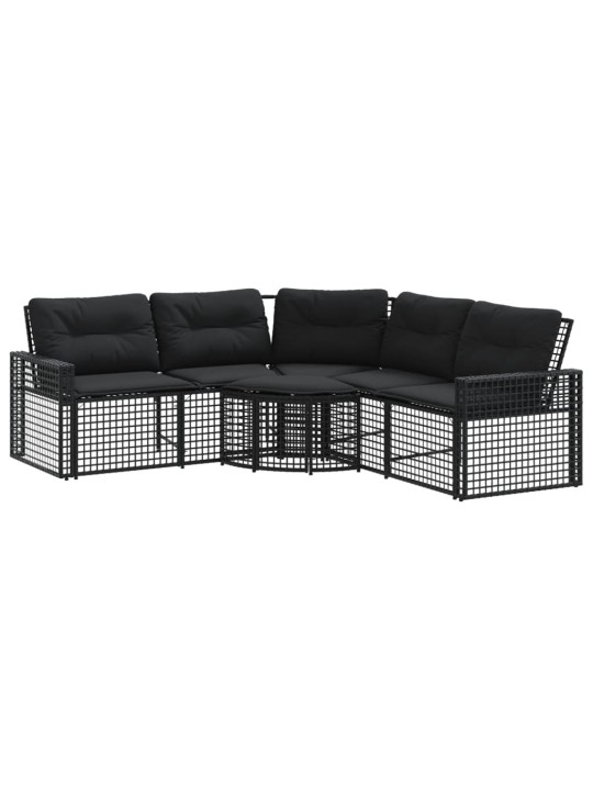 Sodo sofa su pagalvėlėmis ir pakojomis, juoda, poliratanas