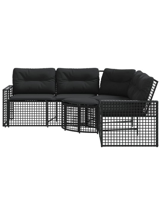 Sodo sofa su pagalvėlėmis ir pakojomis, juoda, poliratanas