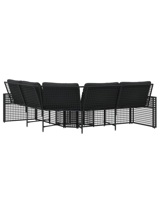 Sodo sofa su pagalvėlėmis ir pakojomis, juoda, poliratanas