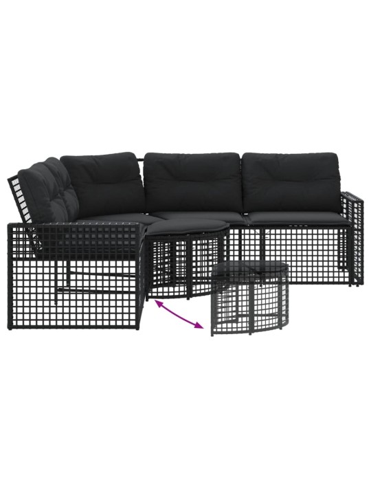 Sodo sofa su pagalvėlėmis ir pakojomis, juoda, poliratanas
