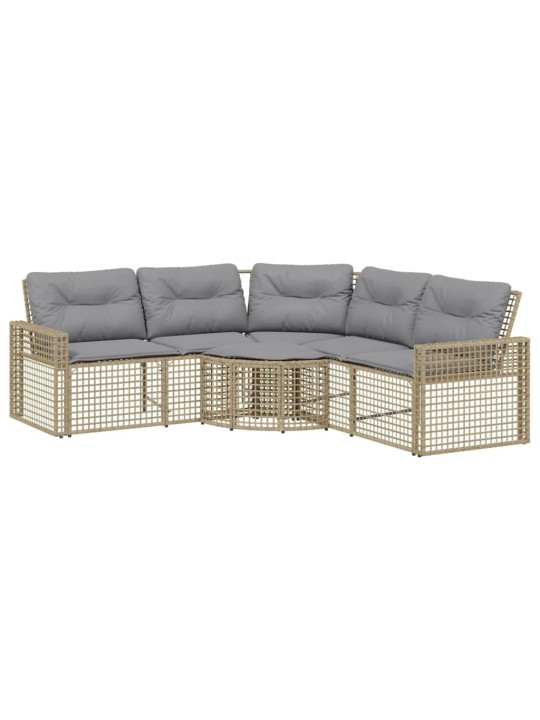 Sodo sofa su pagalvėlėmis ir pakoja, smėlio, poliratanas