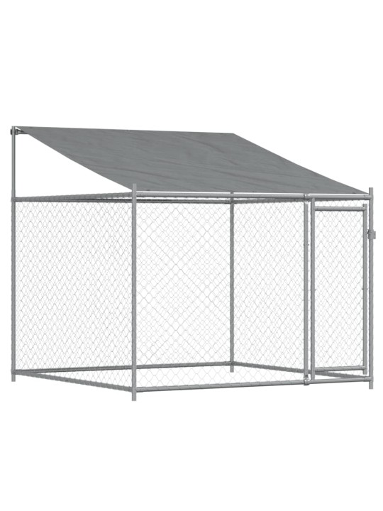 Narvas šunims su stogu ir durimis, pilkas, 2x2x2m, plienas
