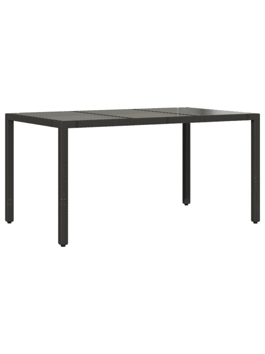 Stalas su stikliniu stalviršiu, juodas, 150x90x75cm, ratanas