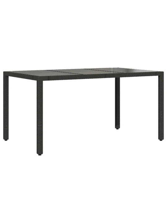 Stalas su stikliniu stalviršiu, juodas, 150x90x75cm, ratanas