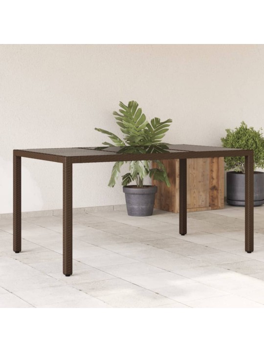 Stalas su stikliniu stalviršiu, rudas, 150x90x75cm, ratanas