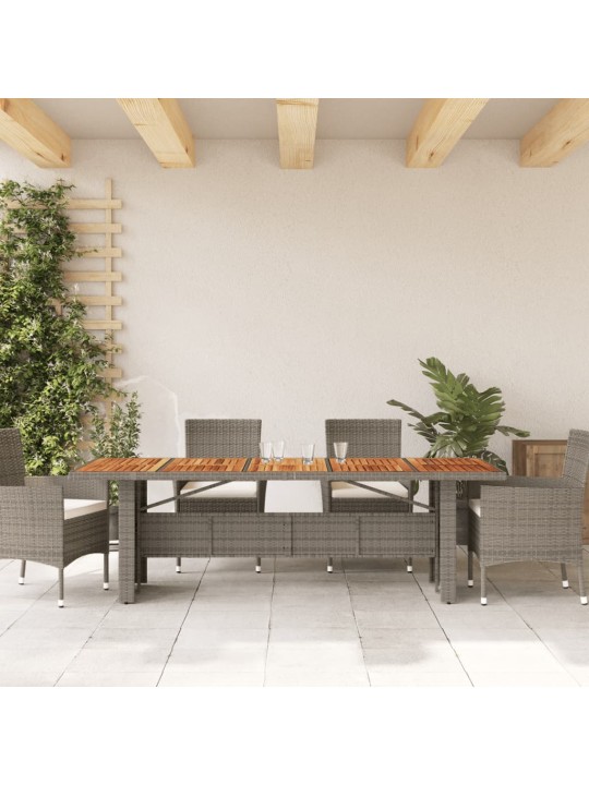 Stalas su mediniu stalviršiu, pilkas, 240x90x75cm, poliratanas
