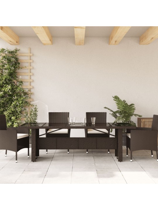 Stalas su stikliniu stalviršiu, rudas, 240x90x75cm, poliratanas