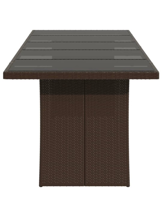 Stalas su stikliniu stalviršiu, rudas, 240x90x75cm, poliratanas