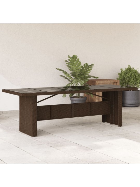 Stalas su stikliniu stalviršiu, rudas, 240x90x75cm, poliratanas