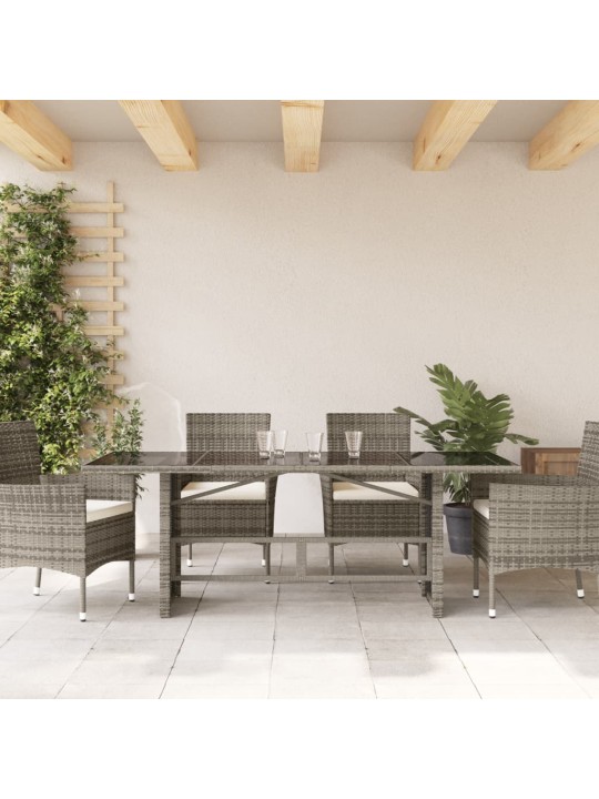 Stalas su stikliniu stalviršiu, pilkas, 190x80x75cm, PE ratanas