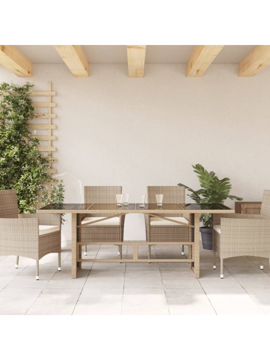 Stalas su stikliniu stalviršiu, smėlio, 190x80x75cm, PE ratanas