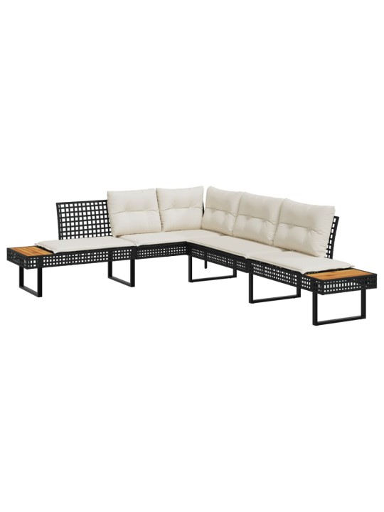 Sodo sofa su pagalvėlėmis, juoda, poliratanas/akacija, L formos