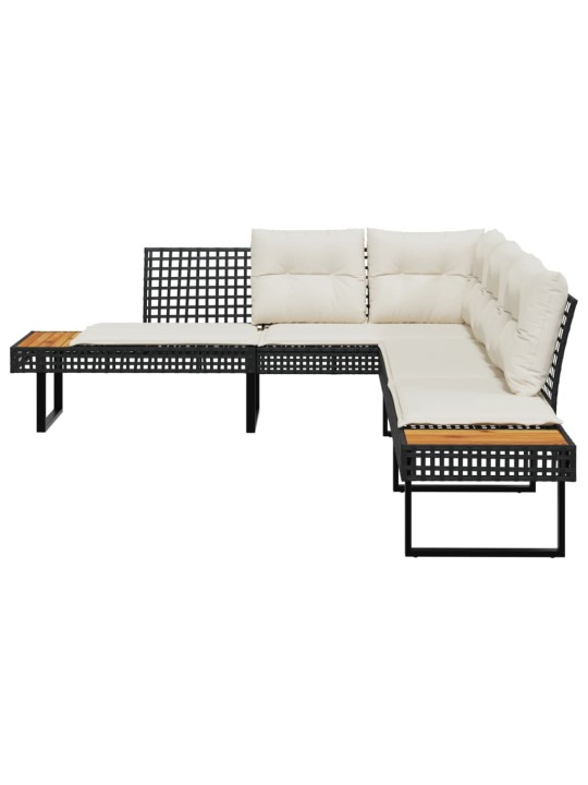 Sodo sofa su pagalvėlėmis, juoda, poliratanas/akacija, L formos