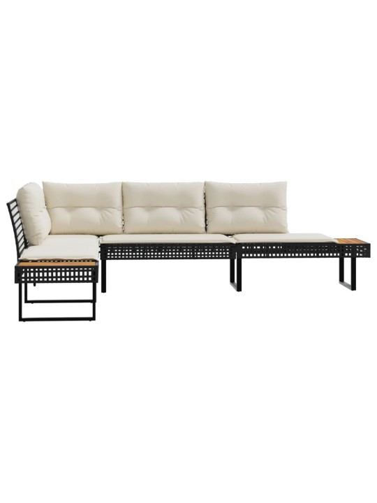 Sodo sofa su pagalvėlėmis, juoda, poliratanas/akacija, L formos