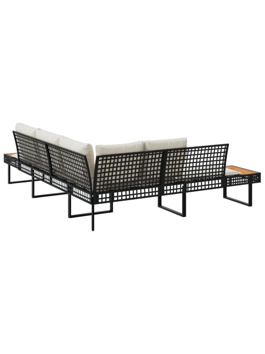 Sodo sofa su pagalvėlėmis, juoda, poliratanas/akacija, L formos