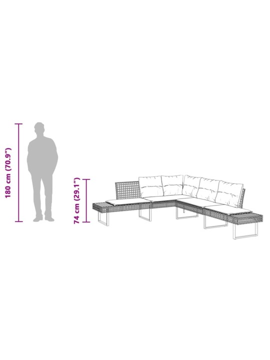 Sodo sofa su pagalvėlėmis, juoda, poliratanas/akacija, L formos