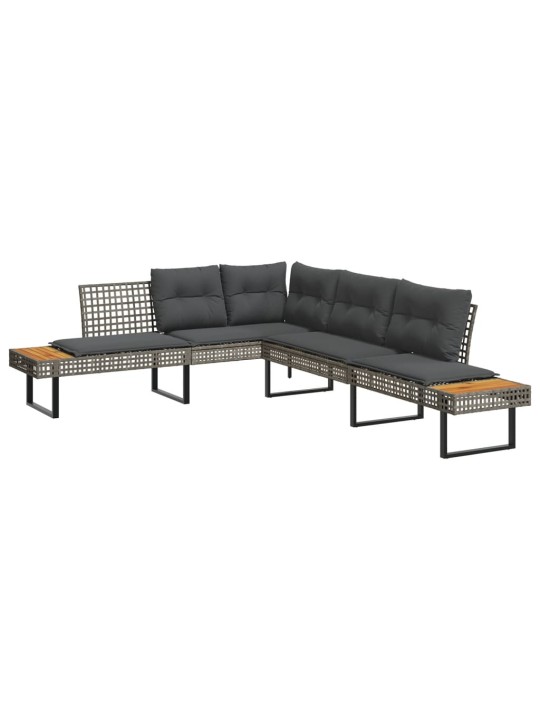 Sodo sofa su pagalvėlėmis, pilka, poliratanas/akacija, L formos