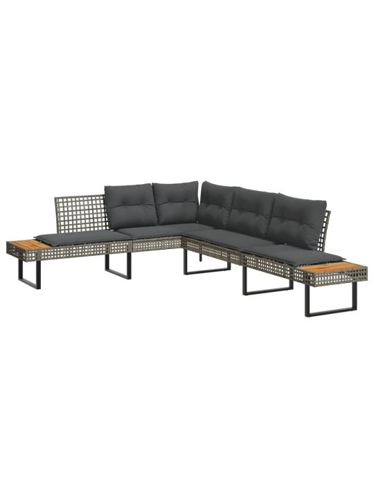 Sodo sofa su pagalvėlėmis, pilka, poliratanas/akacija, L formos