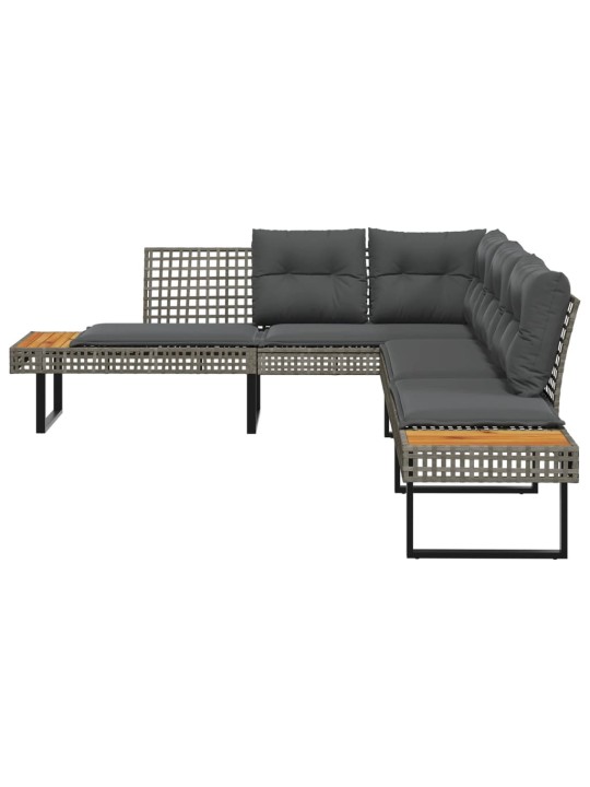 Sodo sofa su pagalvėlėmis, pilka, poliratanas/akacija, L formos