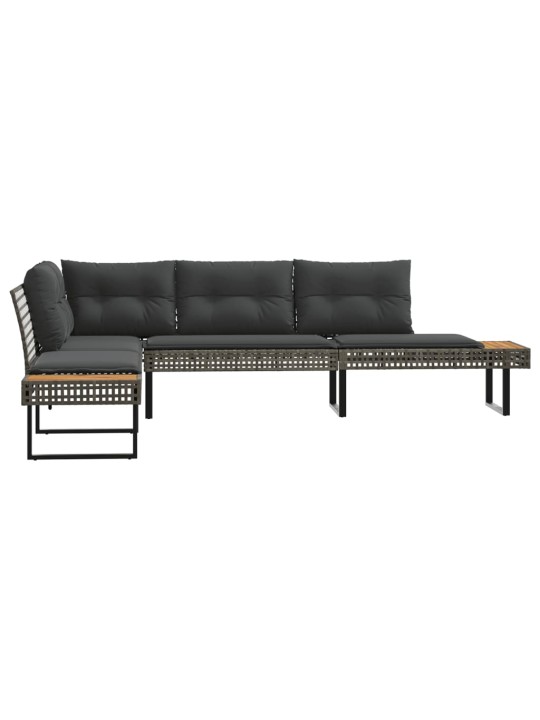 Sodo sofa su pagalvėlėmis, pilka, poliratanas/akacija, L formos