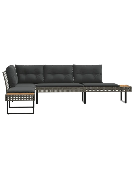 Sodo sofa su pagalvėlėmis, pilka, poliratanas/akacija, L formos